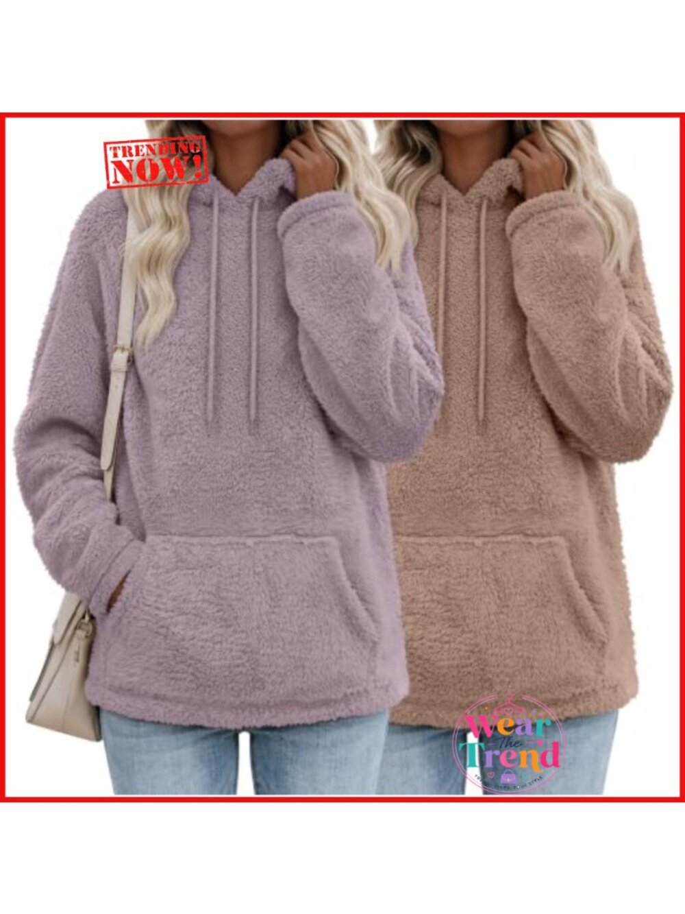2 Pack Womens Oversized Fuzzy Fleece Pullover Hoodie Sherpa Kangaroo Pocket